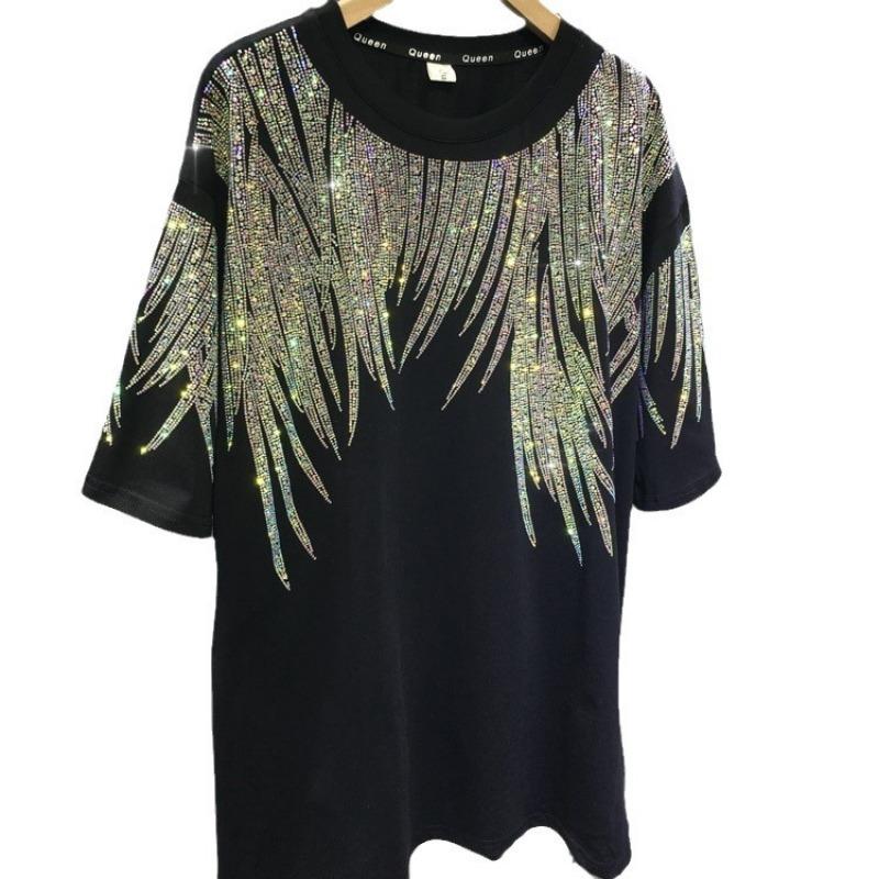 Plus Size Sommer Damen T-Shirt Tide Mittellange Kurzarm-Oberteile