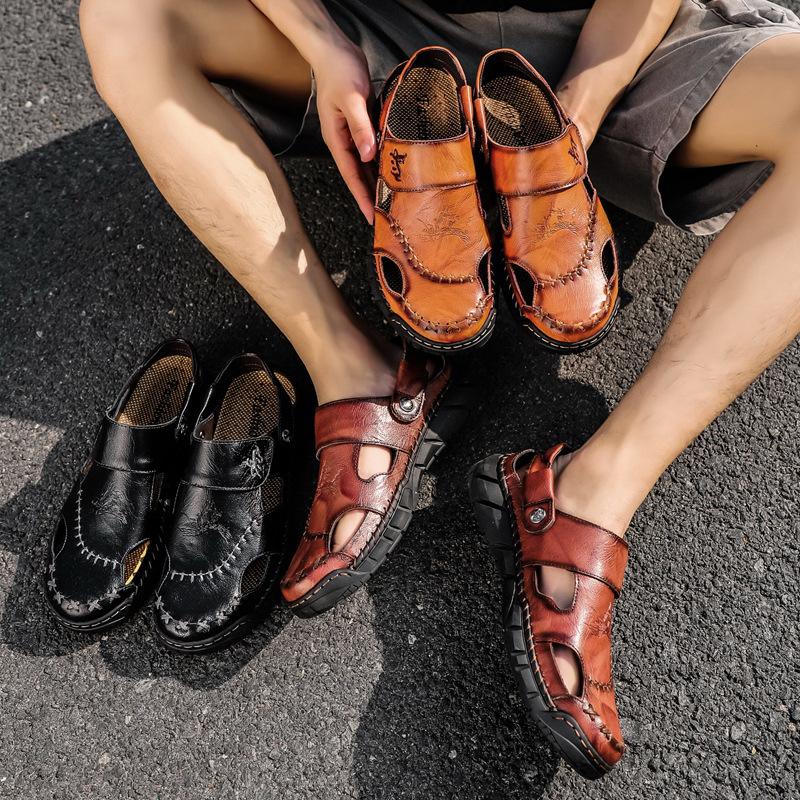 Herrenschuhe in großer Größe Zehensandalen aus echtem Leder Wasserdichte Büffelleder Herren Badeschuhe Weiches Leder Sommer Doppelzweck Outdoor-Bekleidung