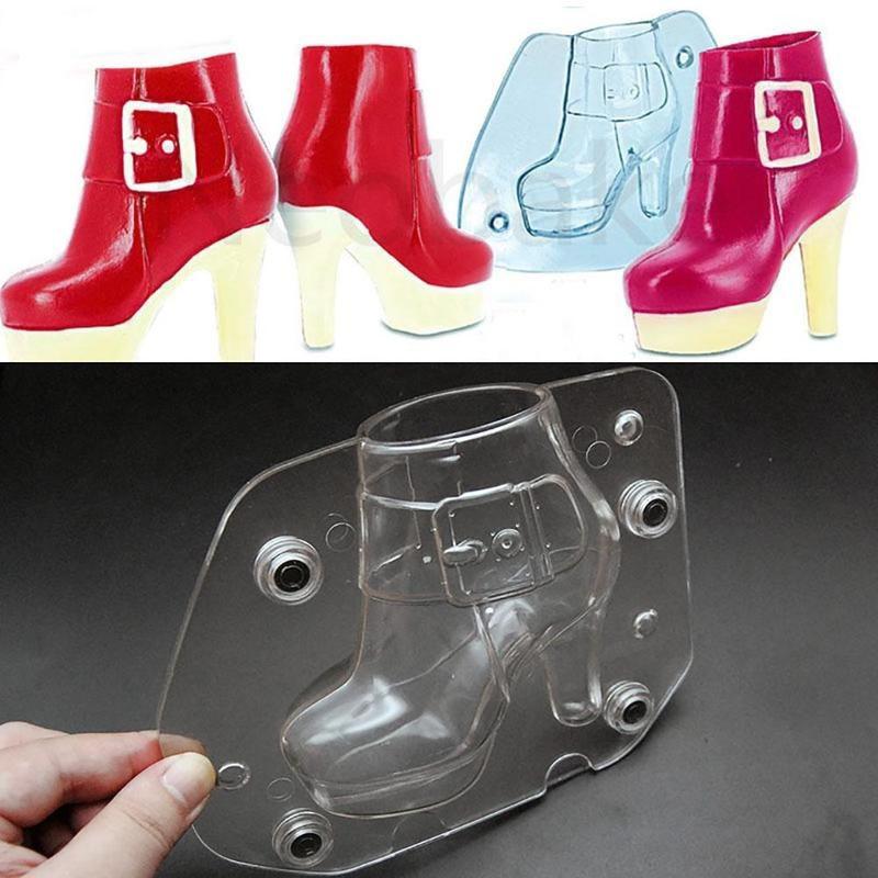 3D Plastic Women Boots Chocolate Mold Lady Shoes Candy Molds Cake Decorating Tools DIY