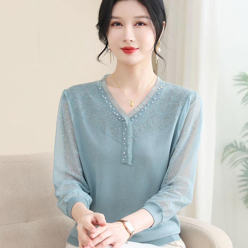 

2026 Spring Collection: Stylish Ice Silk Blouse & Gauze Sleeve Knit Top for Moms, Perfect for Middle-Aged and Elderly Women in Spring and Autumn. 4XL Recommended 145-160 lbs