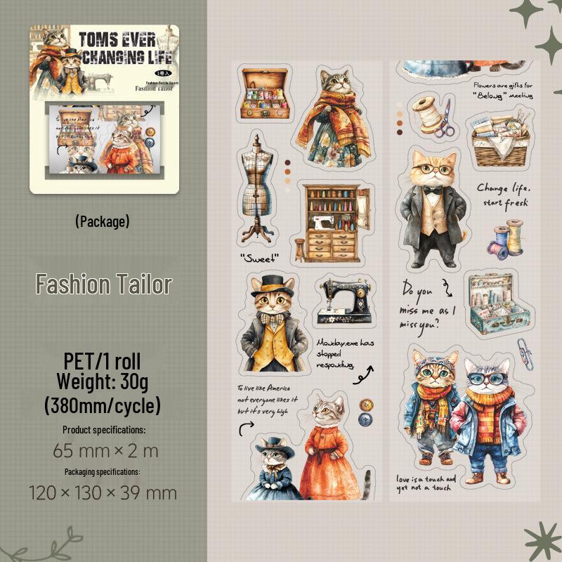 Ketchup Girl Tom s Life Series Cat Theme Die-Cut Scenery Planner Tape