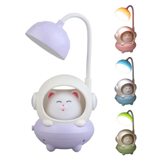 Cartoon Astronaut Cat Desk Lamp USB Rechargeable Flexible Gooseneck Table Reading Light Home Office Bedroom Bedside Night Light
