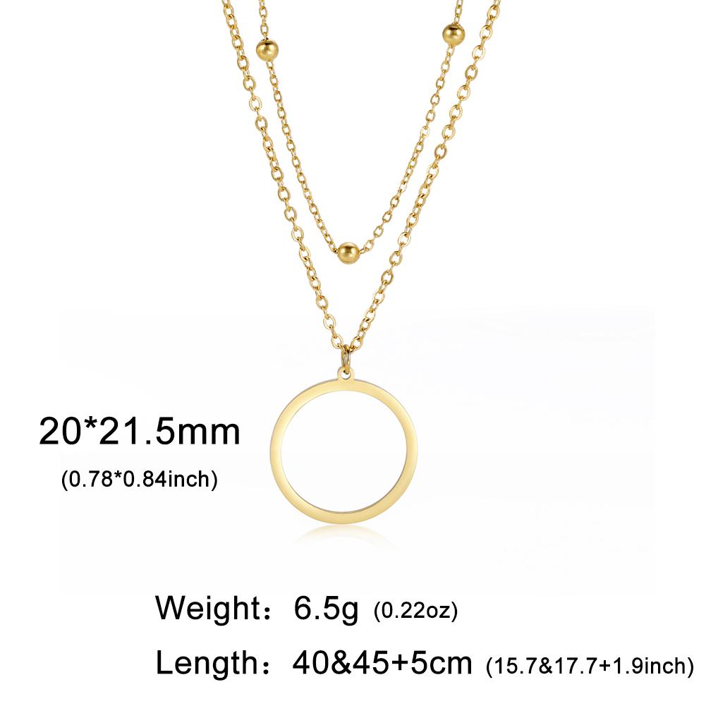 Double Bead Chain Hollowed Out Circular Pendant for Women's Necklace Gold Elegant Stainless Steel Pendant Jewelry Gift