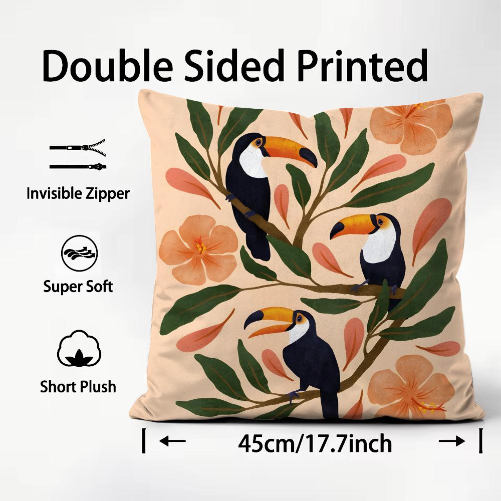 Toucan Fashion Cushion Cover Plush Fabric Soft DoubleSided Printed Sofa Warm Winter Home Child Gift Pillow Case