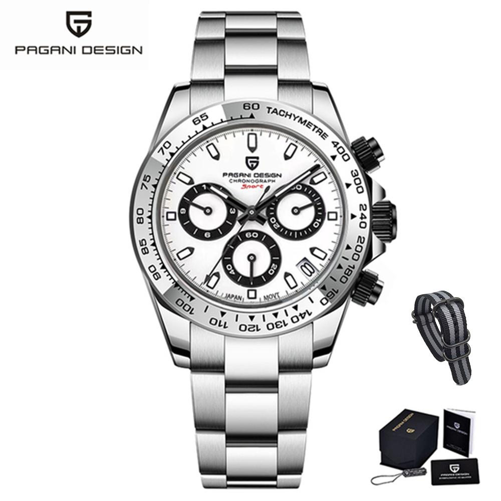 PAGANI DESIGN New Stainless Steel Bezel Men Quartz Wrist Watches Luxury Sapphire Glass Chronograph VK63 Watch Men