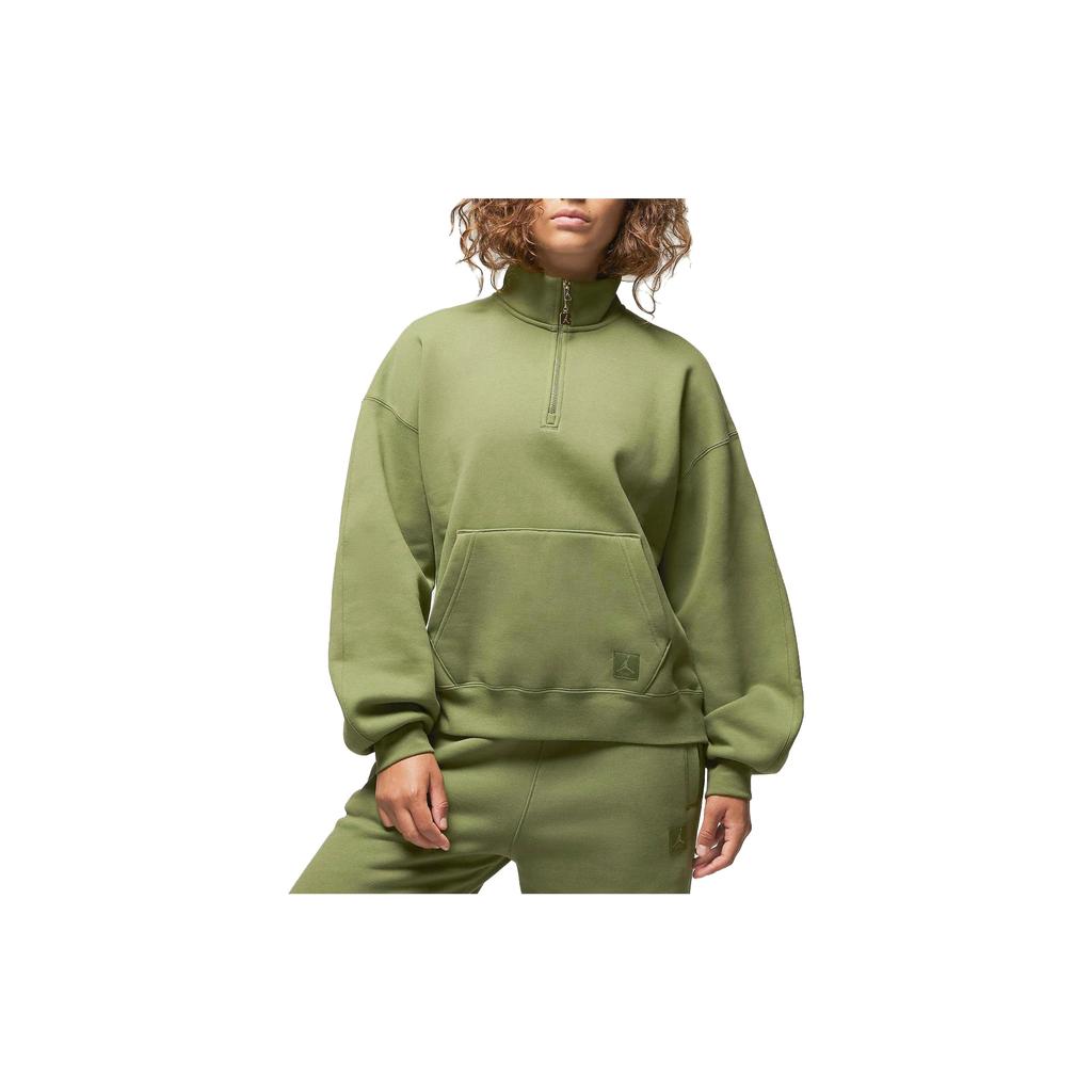 Jordan Solid Color High Neck Pullover Cropped Long Sleeve Sweatshirt Women Tops Green FD7222-340