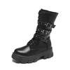 Thick-soled Martin Boots Women's Autumn and Winter New Round Head Belt Buckle Locomotive Boots Velvet Women's Boots