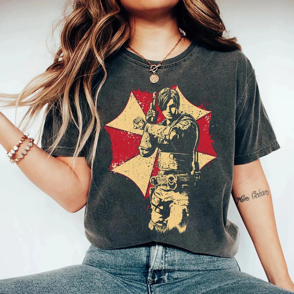 Plus Size Summer Womens Vintage Resident Evil Leon Kennedy TShirt Cotton Breathable Stylish Versatile Street Style Oversized