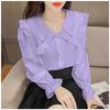 Solid Color Shirt for Women Spring Autumn New Design Sweet Fungus Edge Doll Collar Long-sleeved Top