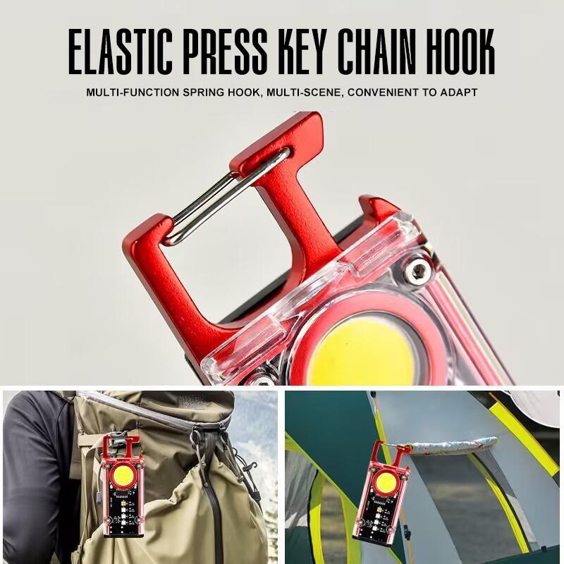 Portable COB LED Work Light, Multi-Color Keychain Flashlight with Magnet, UV Light & Bottle Opener