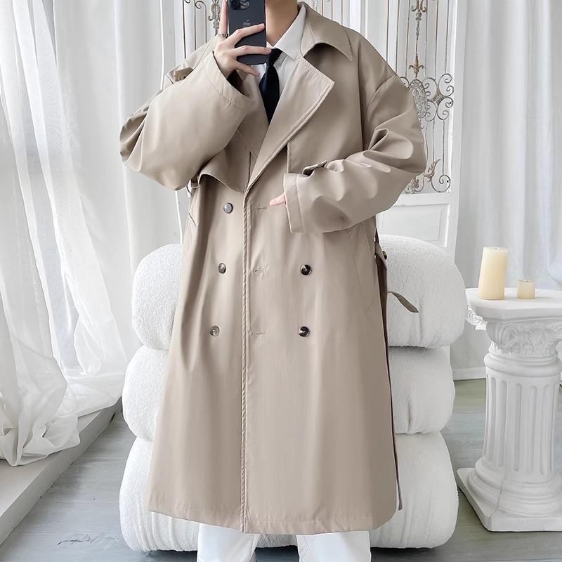 2025 Mens Trench Coat Men Double Breasted Belted Windbreaker Man Lapel Long Jacket Casual Windproof Overcoat Men Trench