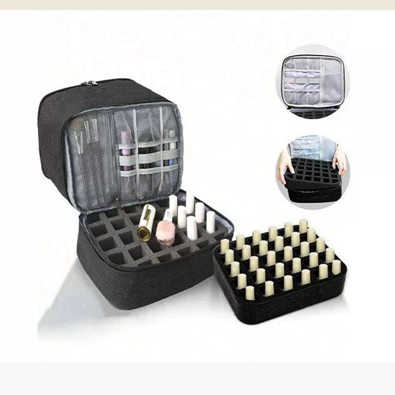 Double-Layer Elevated Makeup Bag for Women Large Capacity Portable Toiletry Case Cosmetic Nail Polish Storage Bag