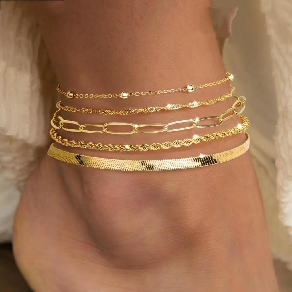 Stylish Multi-Layer Cuban Chain Anklet Set