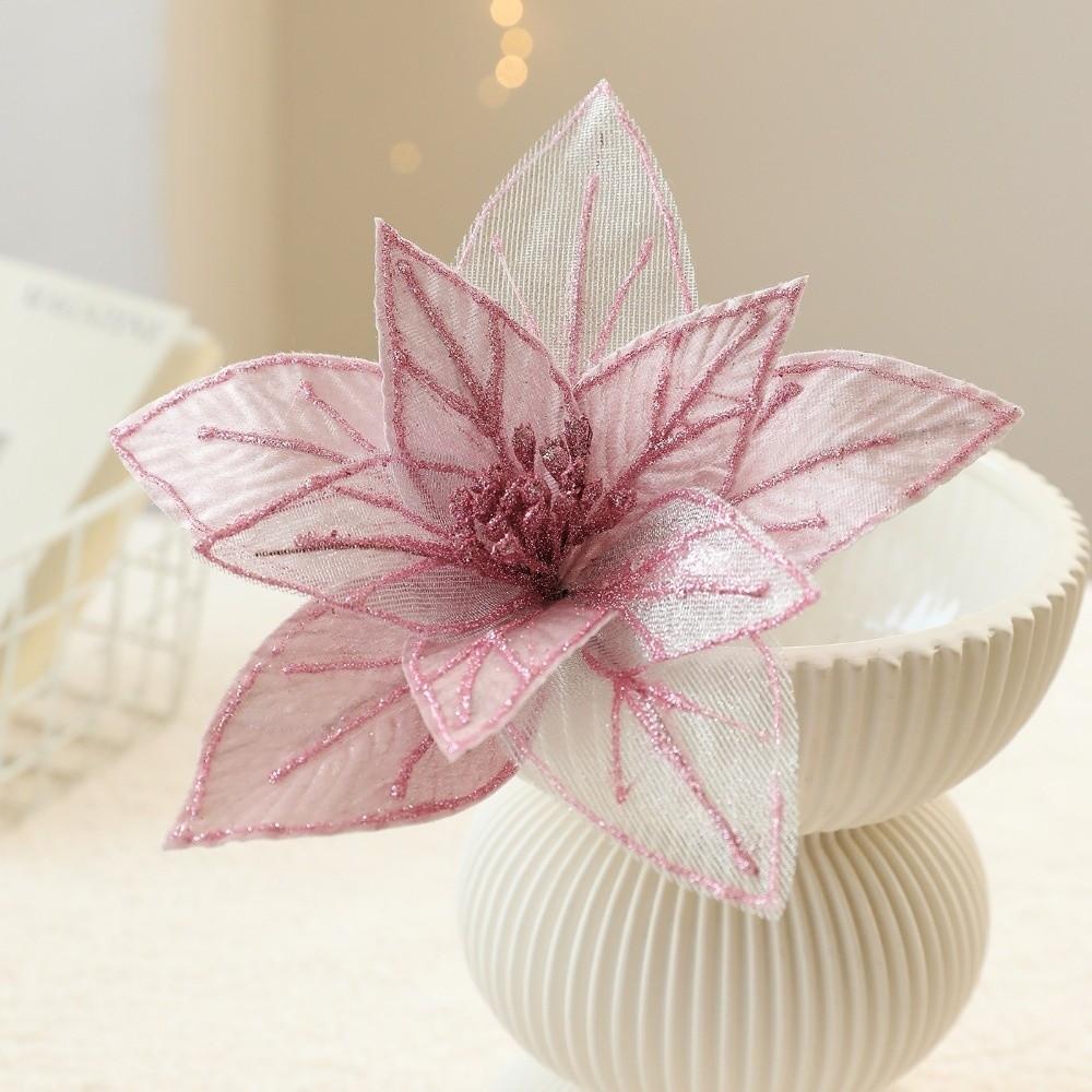 New 15CM Artificial Poinsettia Flower Sequins Glitter Simulation Flowers Sparkling Sequins Flower New Year Festival