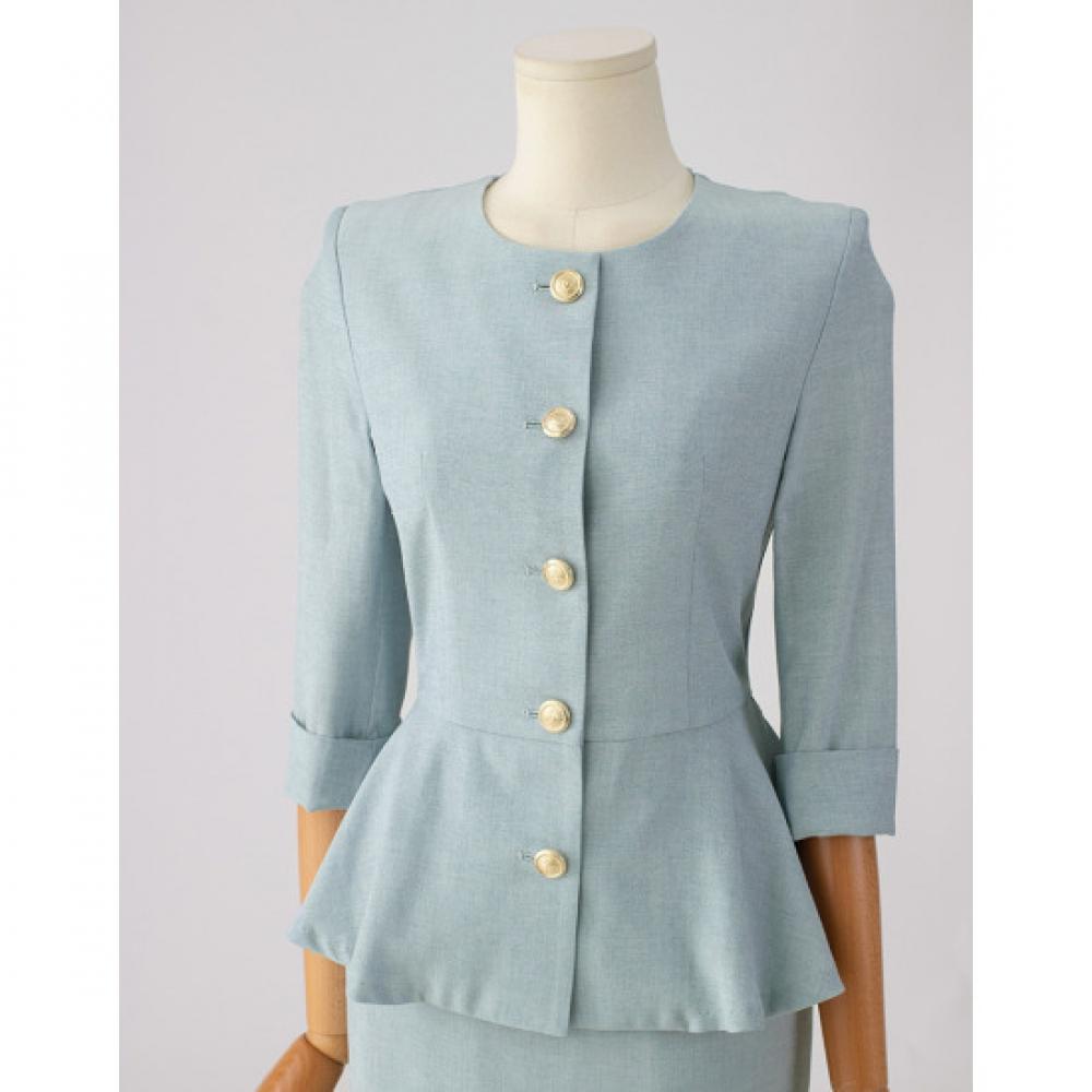 Win Women S Gold Button Fake Fur Peplum Jacket + Skirt Set