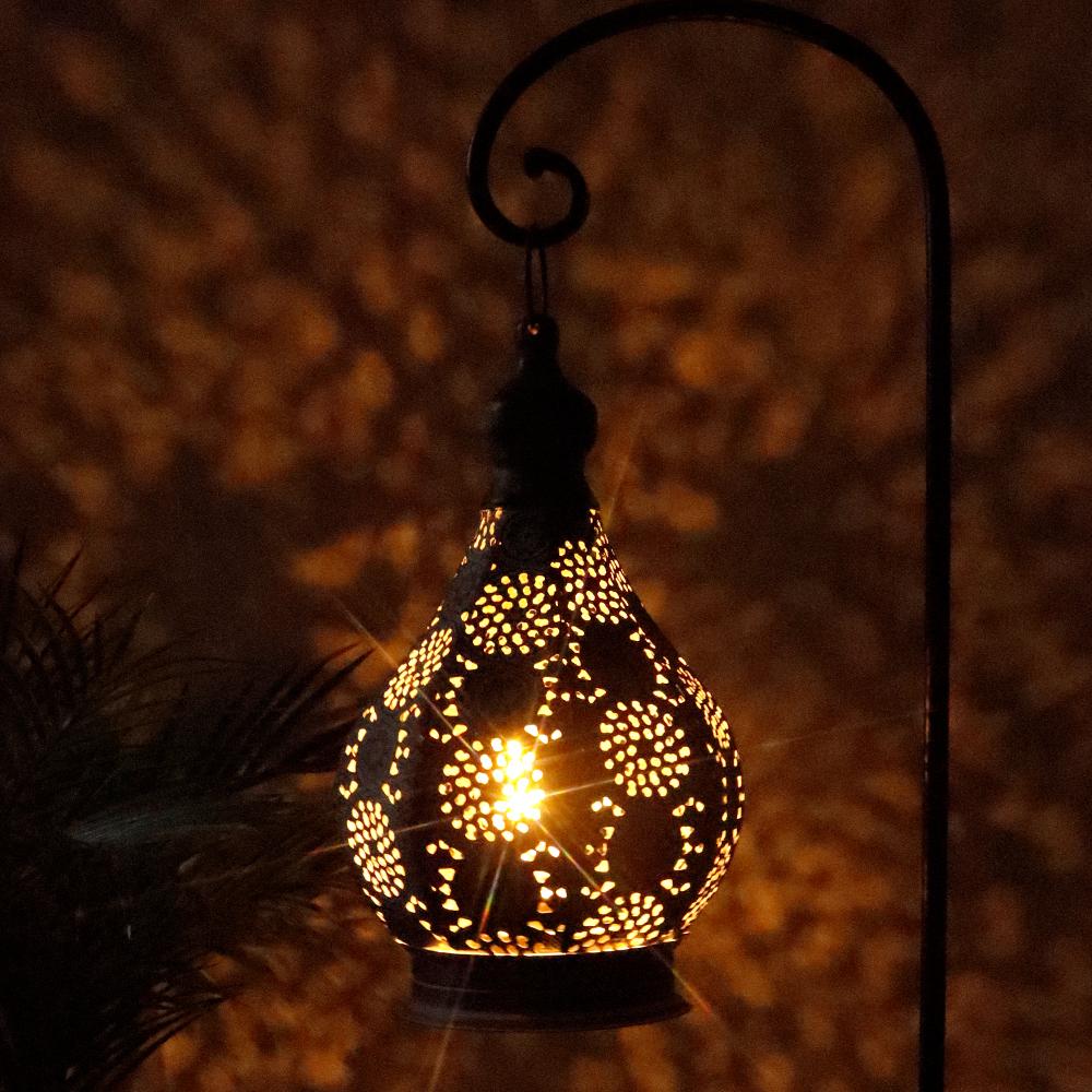 Moroccan Metal Hanging Lamp Battery Powered 29.5cm Tall Cordless Table Lamp for Home Decoration for Living Room Weddings