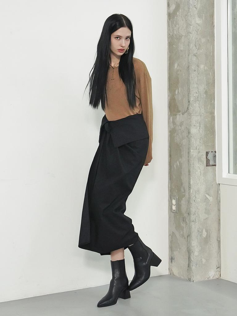 Muse By Rose Arve Draped Wrap Skirt (Black)