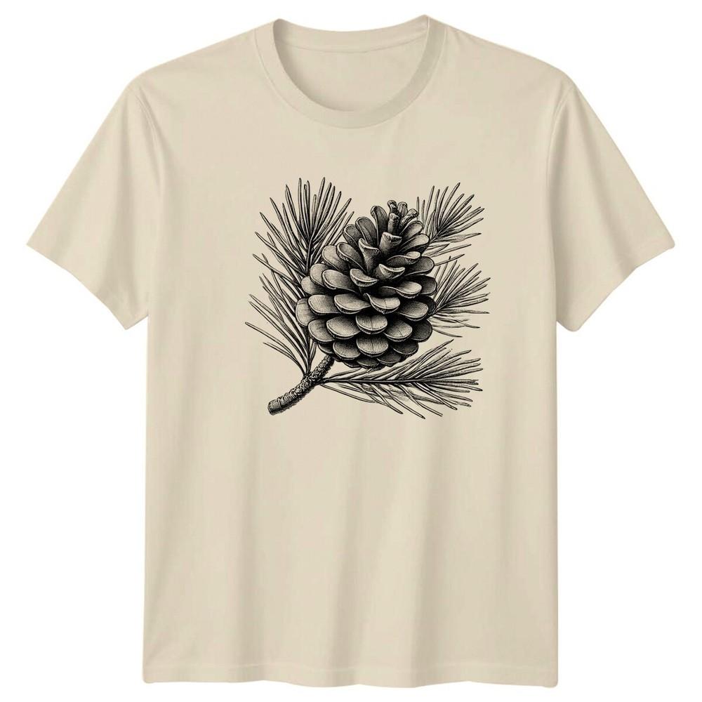 Pine Cone Botanical Art Tee Black and White Nature Illustration Unisex T-Shirt XXXL 1990₽