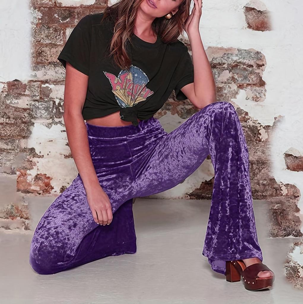 2026 Spring/Autumn Women's High-waisted Micro-flare Velvet Trousers - European & American Fashion