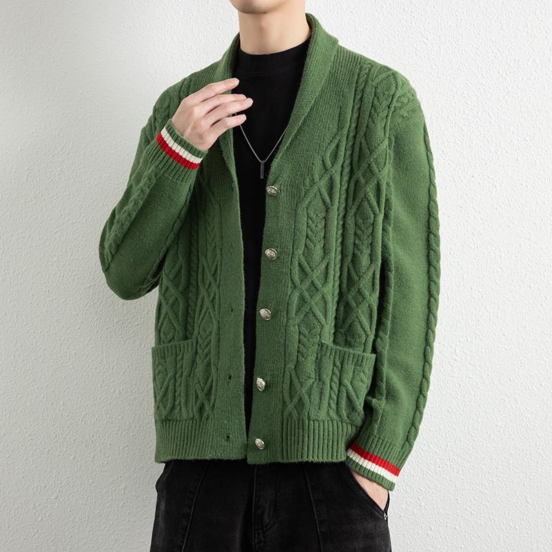 

Осенне-зимние повседневные свитера для мужчин, однотонный вязаный кардиган, мужской свободный свитер с отложным воротником 2XL