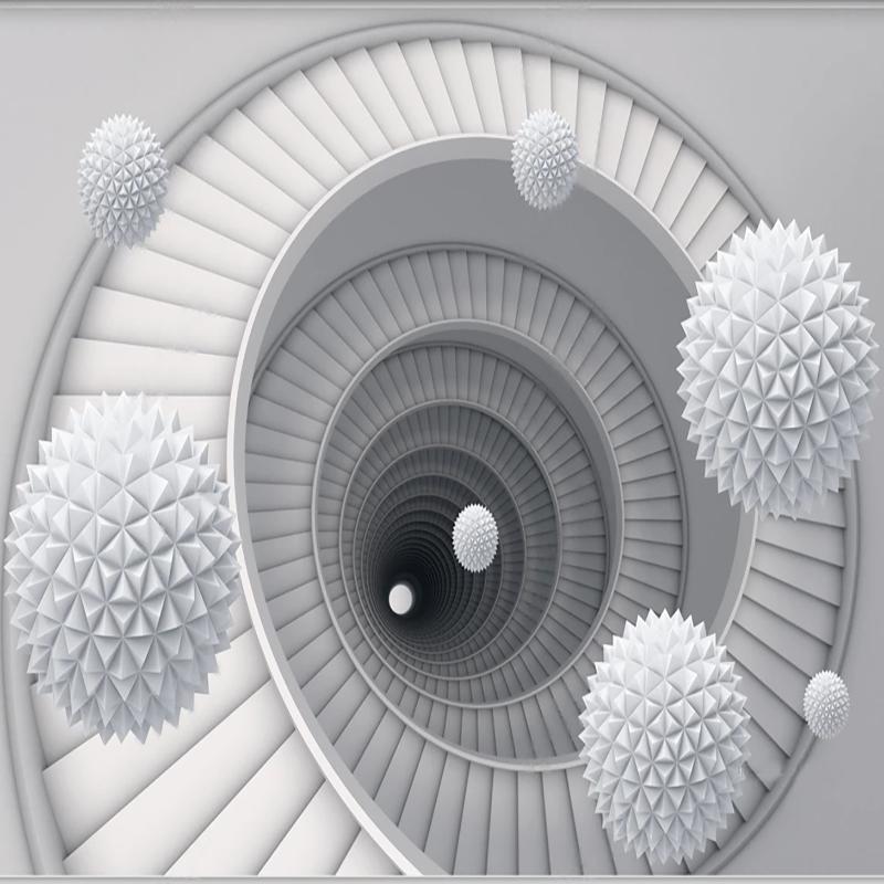 Modern Spiral Staircase White Ball 3D Mural Wallpaper Bedroom Living Room Background Wall Home Decor 3D Fresco