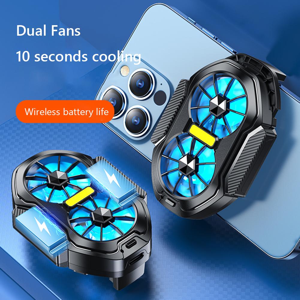 Dual Fan Portable Game Heat Sink Plug-in/Rechargeable Phone Cooler Air Cooling with Blue Light for Iphone Xiaomi Huawei