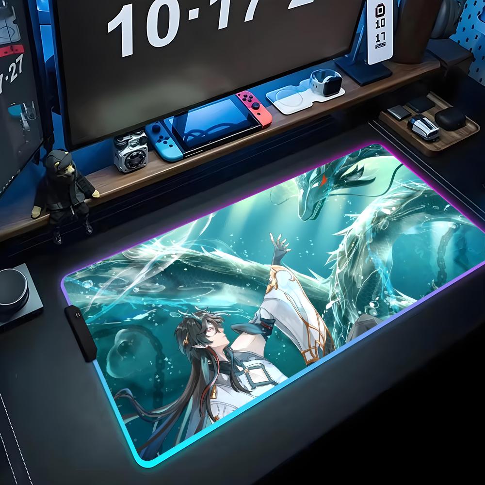 dan heng Mouse Pad RGB Gaming Mousepad Big LED Pad PC Desk Mat Luminous Mouse Pad Large Keyboard Mats Table Rug With Backlit