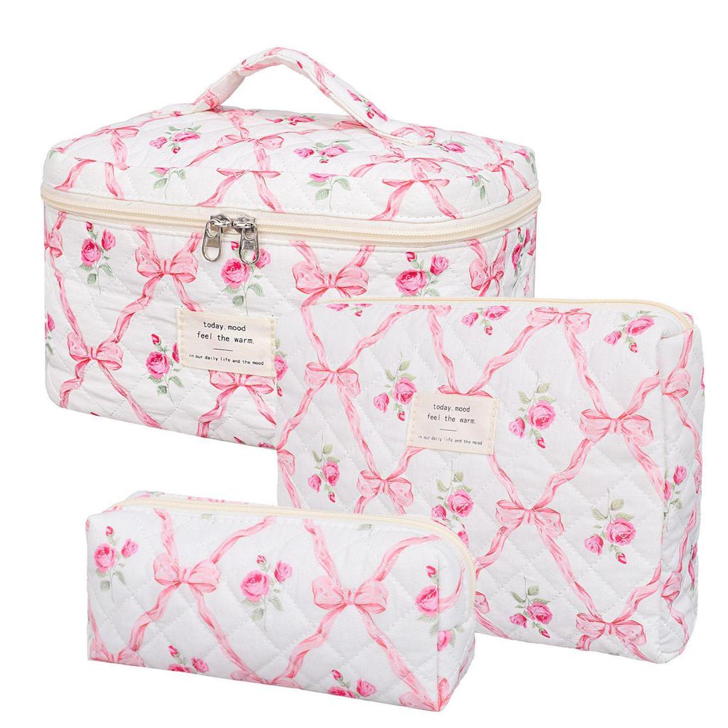 Three-Piece Floral Large-Capacity Makeup and Travel Bag Set