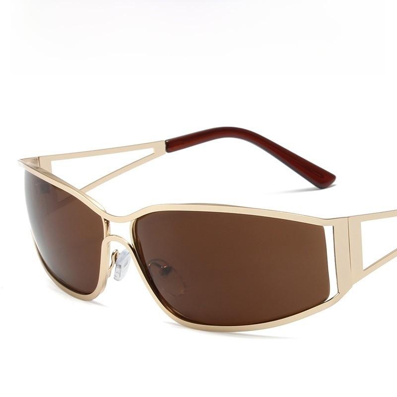Futuristic Metal Sunglasses With Uv400 Protection For Outdoor Parties And Travel