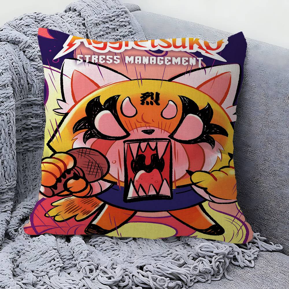 Aggretsuko Anime-Rock Anime Cushion Cover Inches Farmhouse Decor Home Throw Pillow Covers For Couch Decorations
