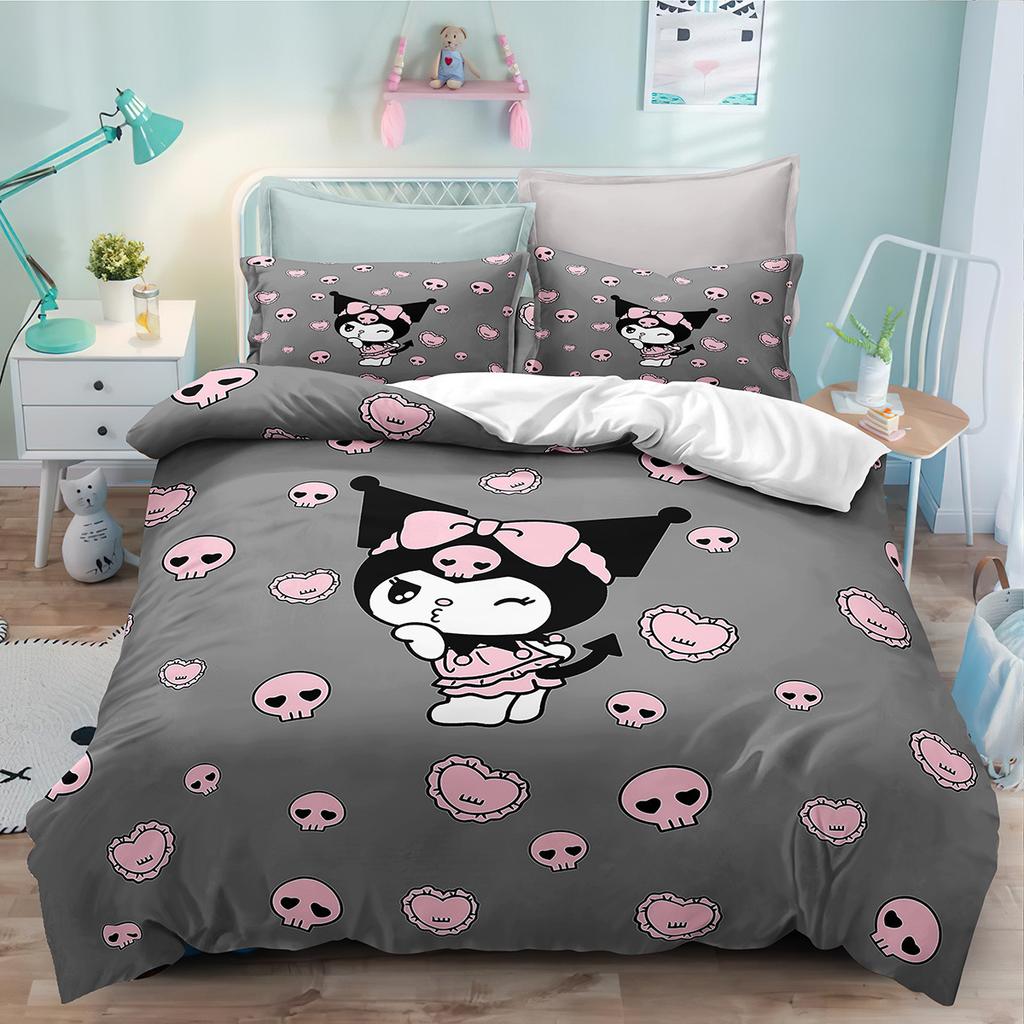 Cute Cartoon Kulomie Print Quilt Cover Pillowcase 3D Digital Printing Three-Piece Set