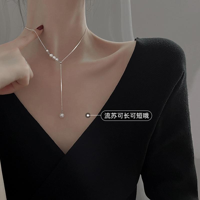 925 Sterling Silver Neck Choker Chain Pearl Pendants Necklaces Women Luxury Jewelry Exquisite Elegant Aesthetic Charms