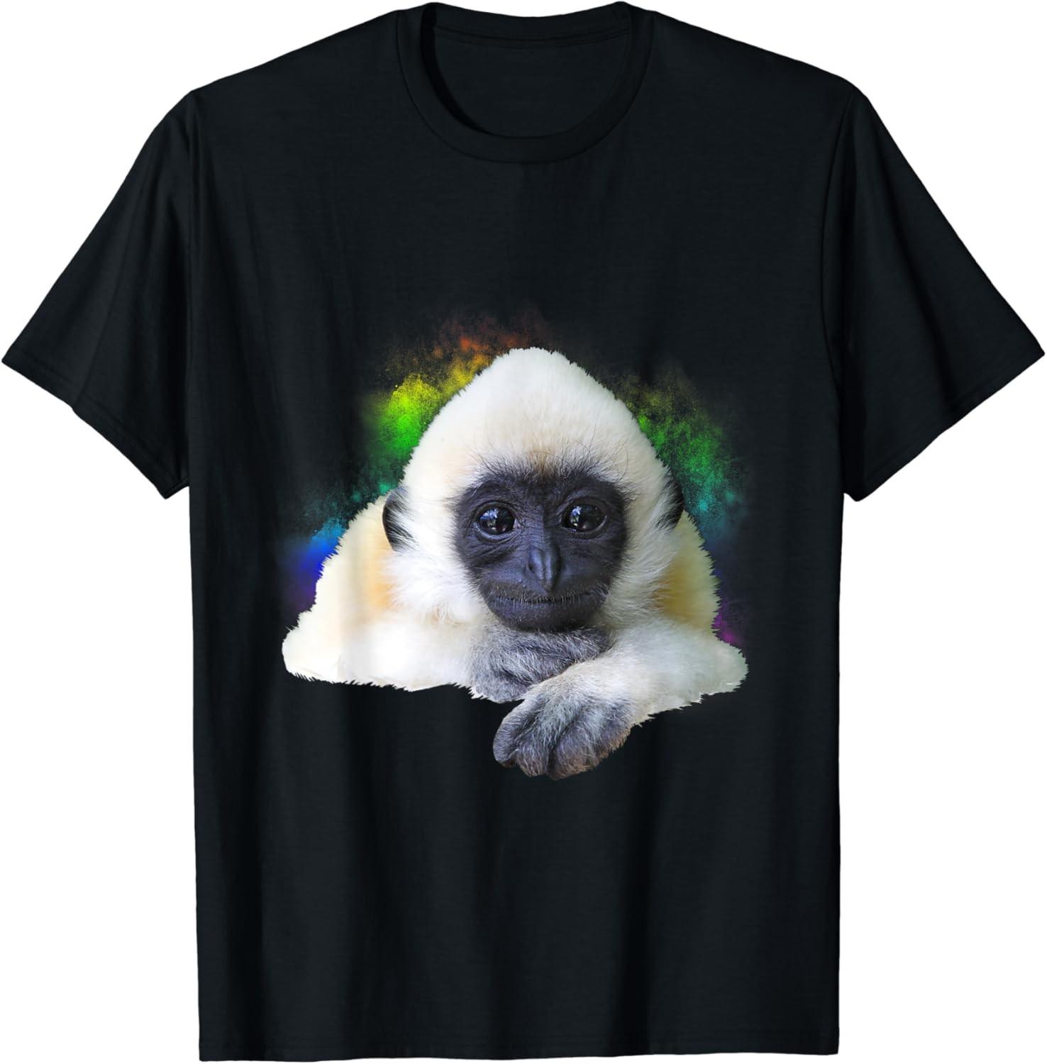 Gibbon Monkey Rainbow Cute Little Primate Animal T-Shirt S