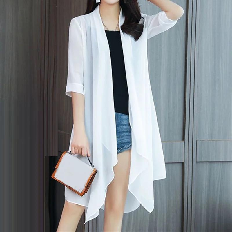Summer Sun Protection Clothing Women Chiffon Cardigan Half Sleeve Blouse Shirts Ladies Shawl Women Loose Thin Coats