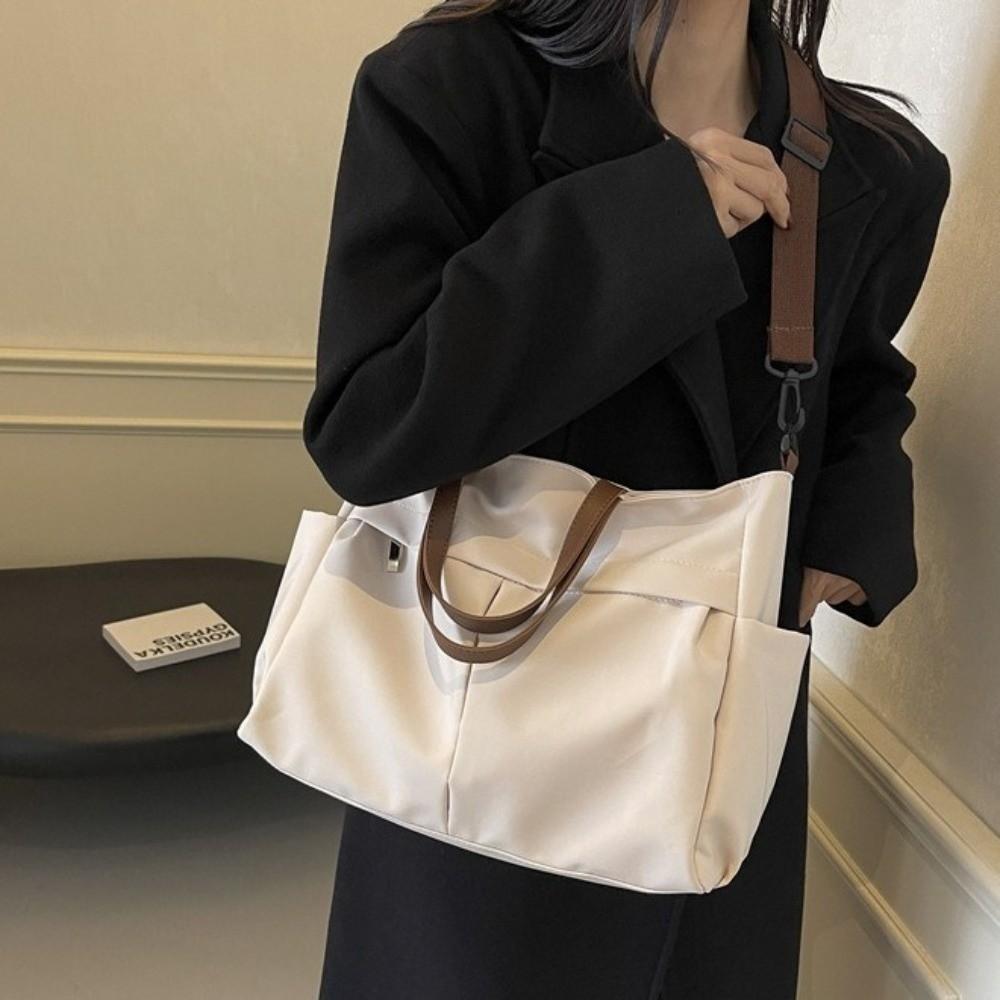 Two Pockets Women Shoulder Tote Bag Nylon Large Capacity Handbag Gift Commuting Handbag College