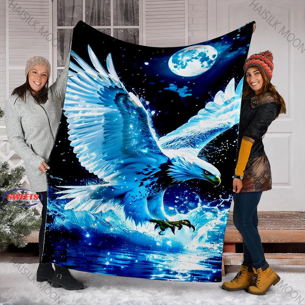 6 Sizes Classic Bald Eagle Print Soft Cozy Flannel Blanket Decor for Couch Sofa Bed Travel Camping Next Day Shipping Great Gift