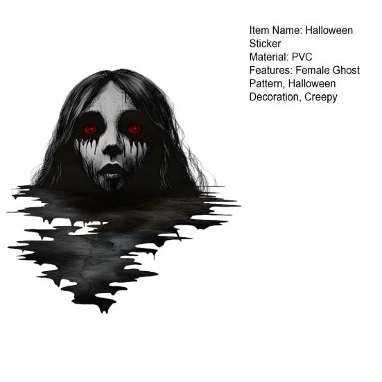 1 Set Halloween Female Ghost Sticker Waterproof PVC Self-adhesive Creepy Home Bedroom Living Room Wall Floor Decoration 3D Effect Lady Ghost Decal
