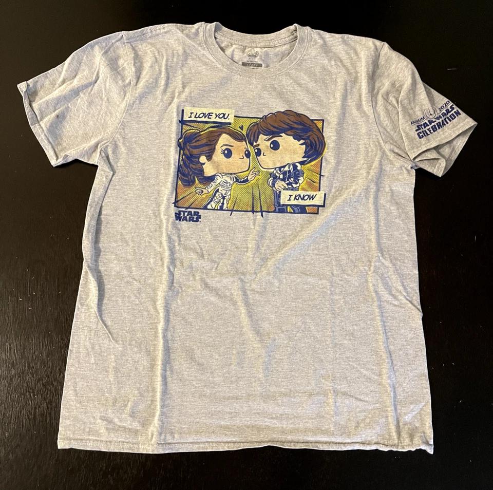 2020 Pop Tees Star Wars Celebration Han Solo & Princess Leia T-Shirt Size: Large 4XL