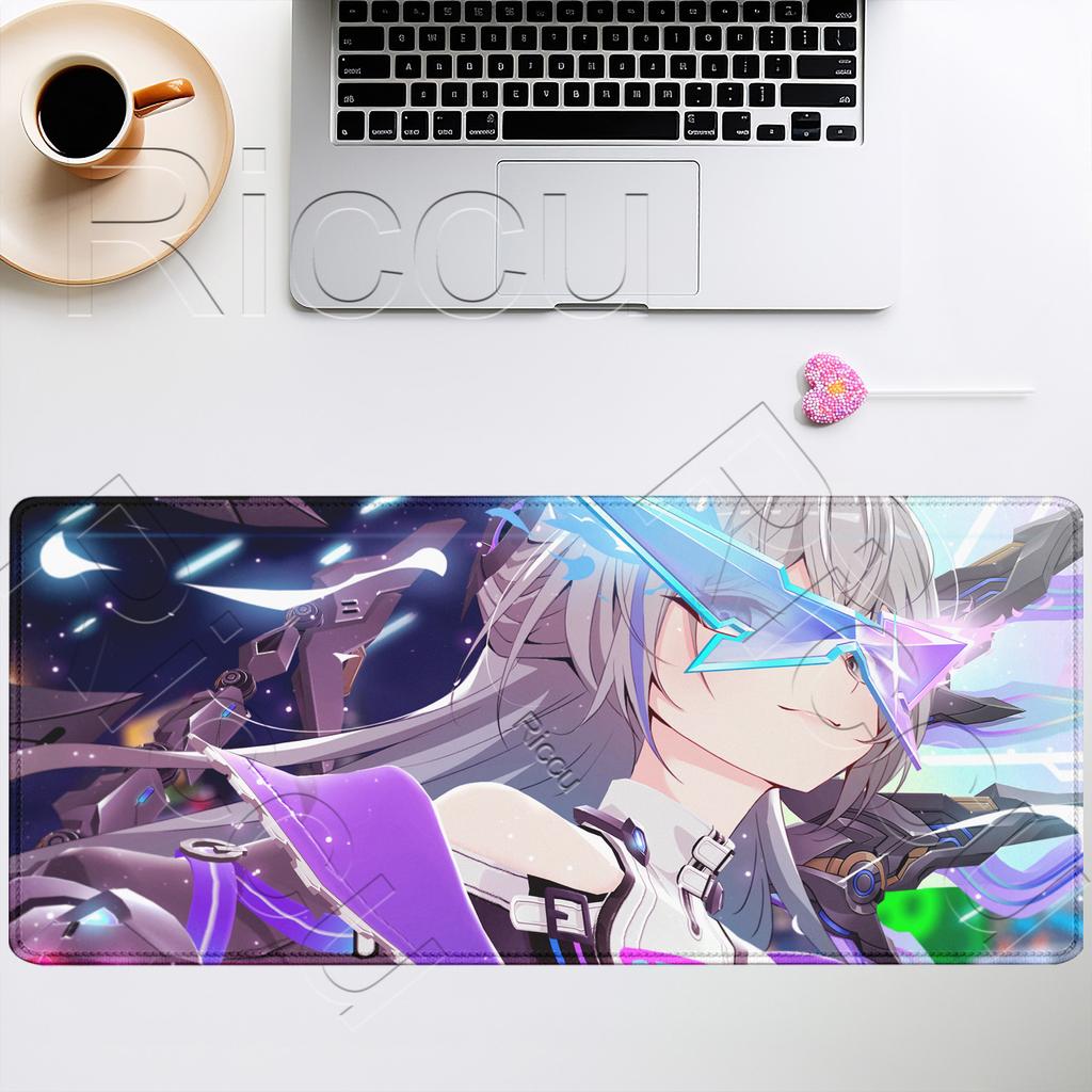 Gaming-Mauspad Silberner Wolf LV HSR Honkai Star Rail Groß XXL Neu Rutschfest Tastatur Anime-Mädchen Kawaii Mauspads PC-Schreibtischmatte