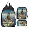 Gorillaz UK Virtual Band Printed Cartoon Backpack 3-Piece Set School Bag Lightweight Large Capacity