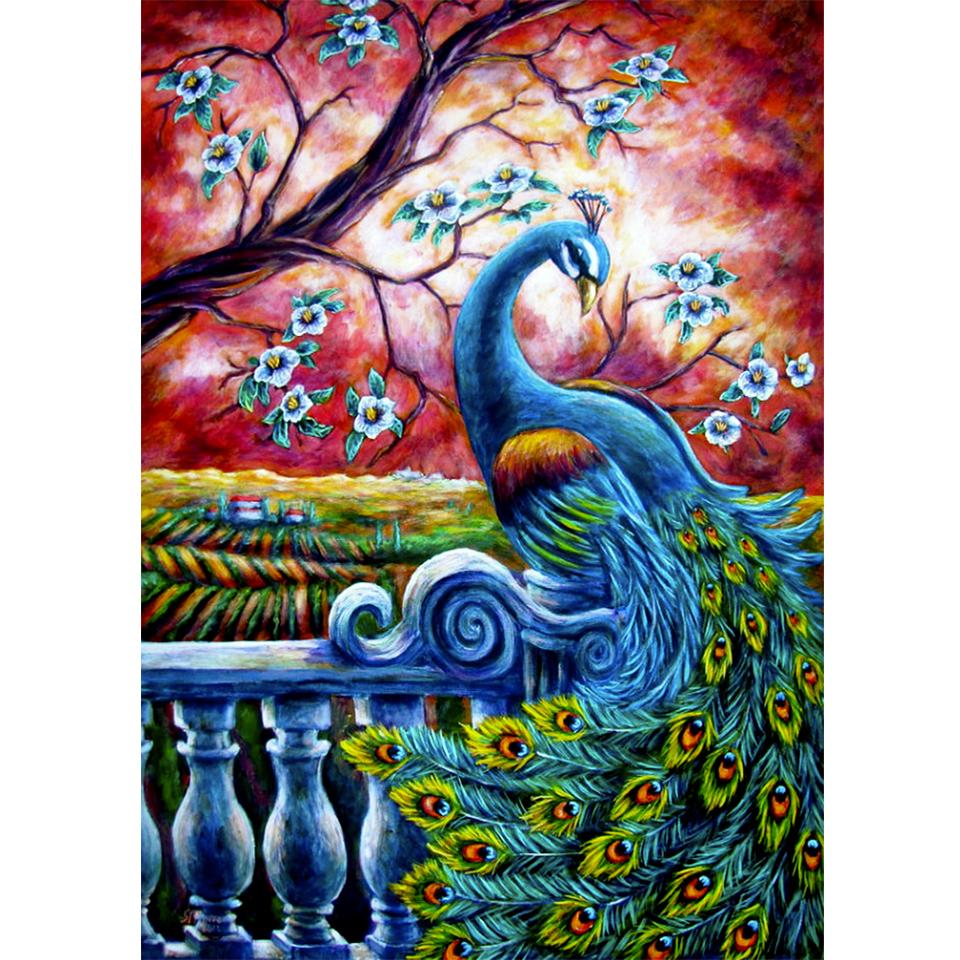5D DIY Round Diamond Painting Animal Diamond Embroidery Peacock Cross Stitch Kit Rhinestone Mosaic Picture Home Decoration Gift