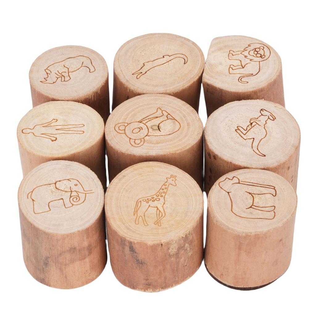 9Pcs Animal Footprint Stamps Wooden Wild Animal Tracks Stamp Set Mini Handmade for Crafting Decorative Projects