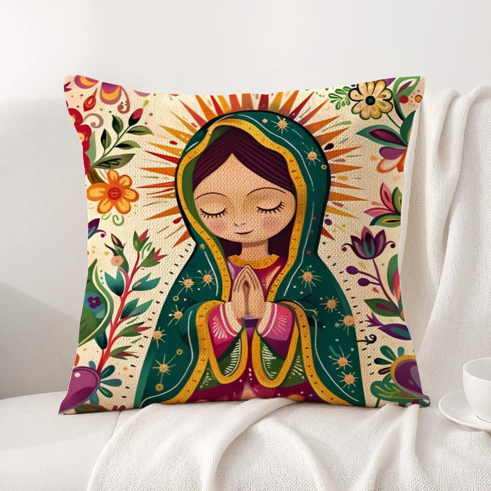 Our Lady of Guadalupe Cushion Cover Natural Linen Organic Fabric DoubleSided Printing Sofa Home Decor Gift Pillow Cover