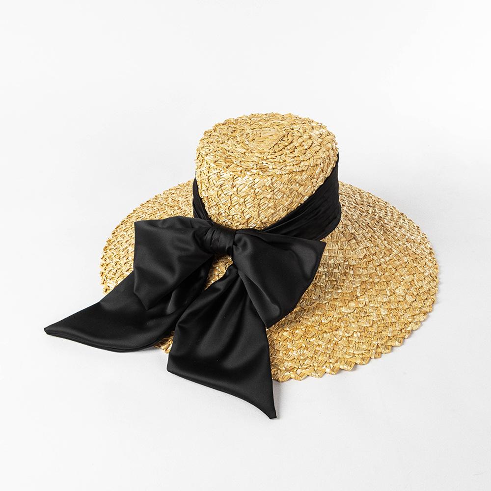 Spring Summer Fashion Hand-woven Petal Straw Hat with Big Brim and Big Bow for Ladies Beach Outdoor Sun Hat