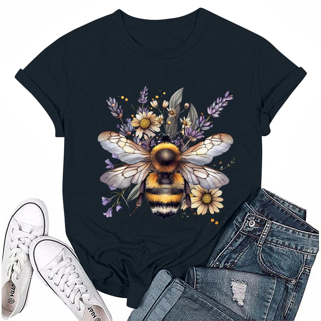 Women's Top Round Neck Casual Printed Short-sleeved T-shirt Top
