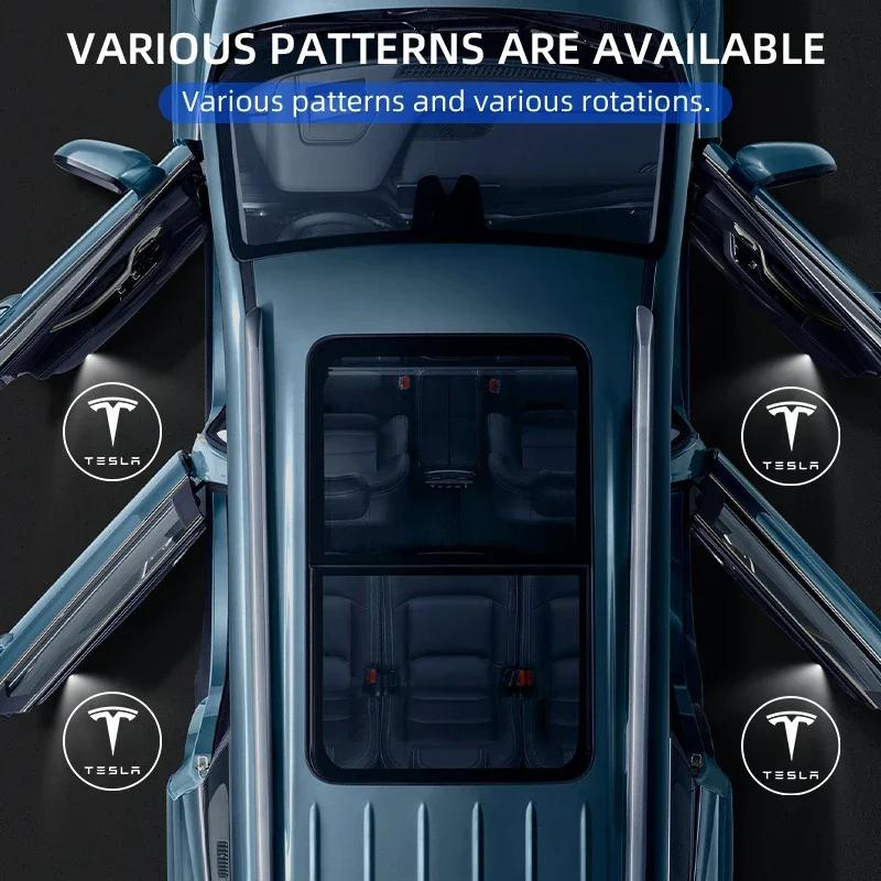 Car Sticker 2025 Hot Car Door Welcome Laser Led Projector Logo Light Wireless Car Accessories For Tesla model 3 model X Y style