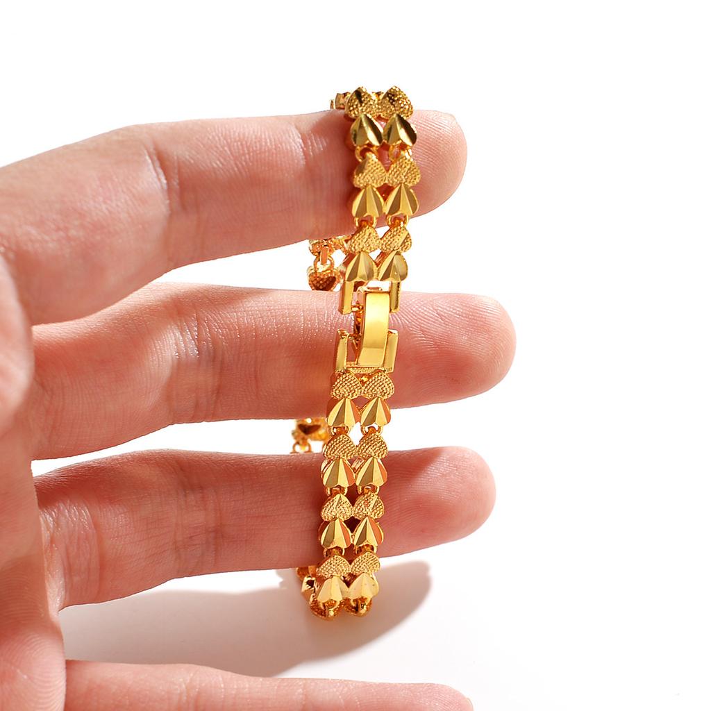 Luxury 24K 9999 Pure Gold Natural Simple Ethnic Car Flower Heart-shaped Retro Women's Bracelet