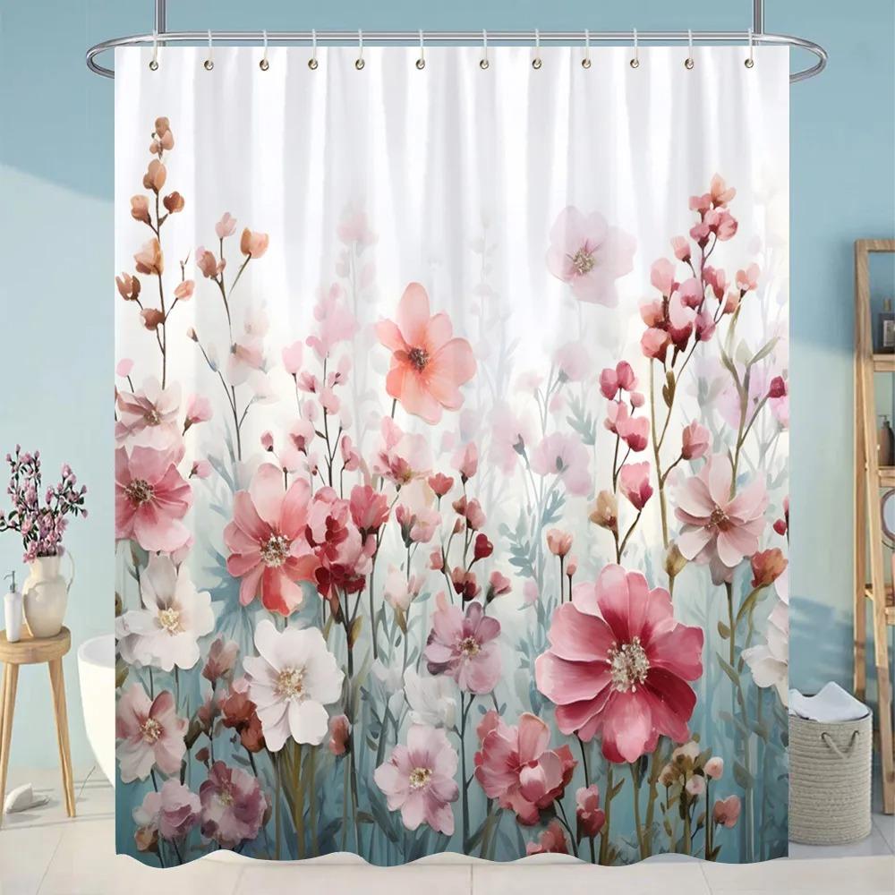 Tropical Greens Botanical Bath Shower Curtain Floral Butterfly Washable Hanging Curtain Bathroom Shower And Tub Decor With Hooks