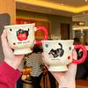 Cute cat apple ceramic mug as a gift, couple drinking cup for girls' birthday gift gift gift box