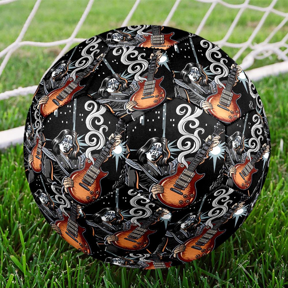 Kiss Rock and Roll Print Size 5 Soccer Ball, Standard Match Football for Sports Game and Team Practice, Ideal Gift for Soccer Fans